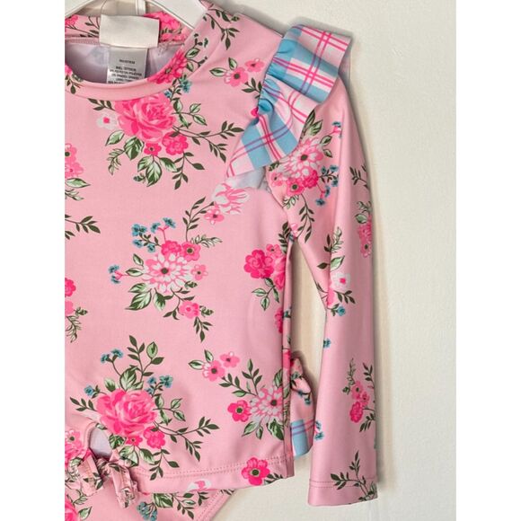 Nicole Miller Floral 2 Piece Swim Rashguard Ruffle Bikini Girl Size 2T New - Picture 4 of 13
